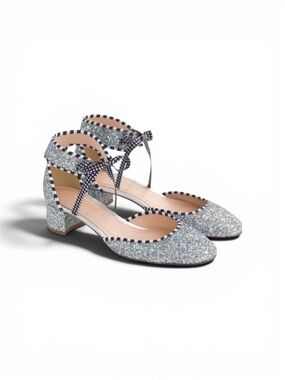 J. Crew Collection Silver Glitter Ankle Tie Shoes Size 9